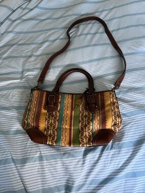 Fossil Striped Multicolor Tote Bag with Brown Trim